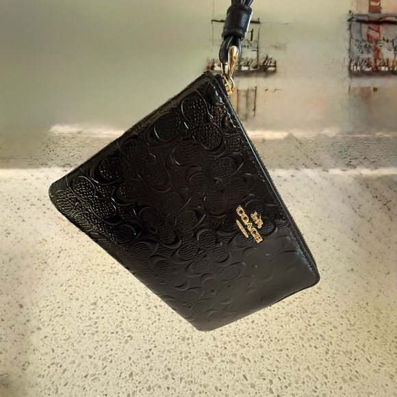 Coach Glossy Black Embossed Pouch - Picture 2 of 6